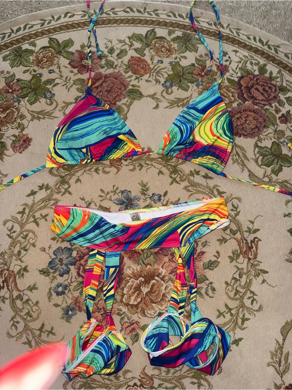 Vibrant Multicolor Swirl String Bikini Set